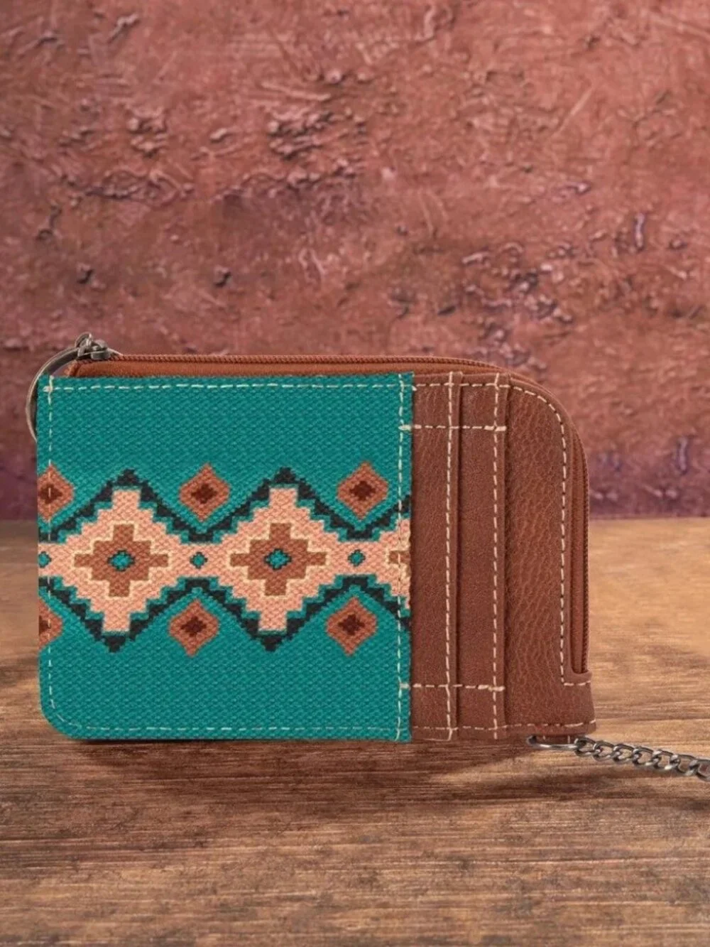 Wrangler Aztec Small Tote/Crossbody and Card Case Set 2Pc- Turquoise